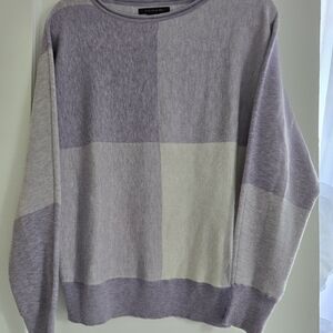 Tahari Women's Lilac and White Crewneck Sweater